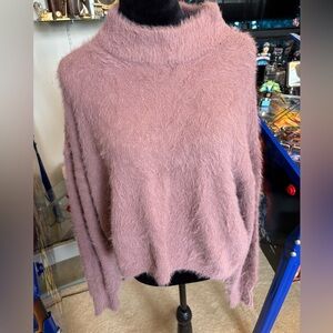 Sun+Moon Rose Mauve Plush Eyelash Funnel Mock Neck Sweater Women Large NEW $89
